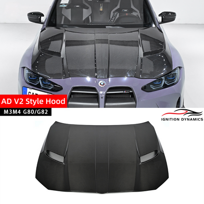 AD V2 Style Prepreg Carbon Fiber Hood - BMW G80 M3 / G82 G83 M4