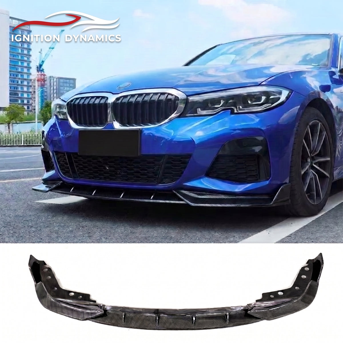 FD Style Carbon Fiber Look ABS Plastic Front Lip For G20 / G28 BMW 3 Series 330i M340i