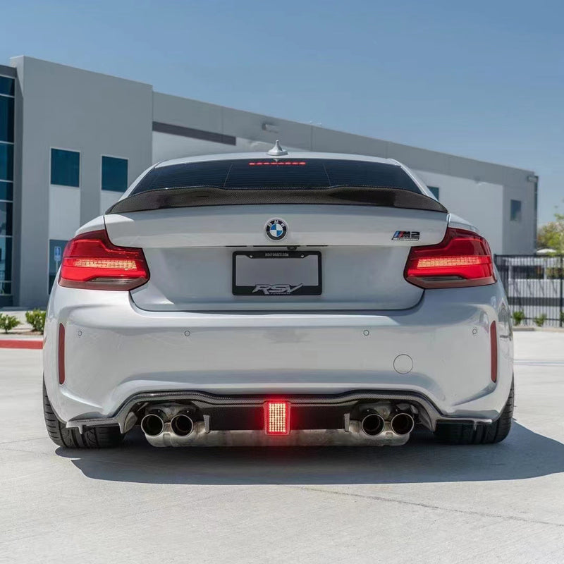 V Style Carbon Fiber Rear Diffuser for F87 BMW M2 with LED Brake Light